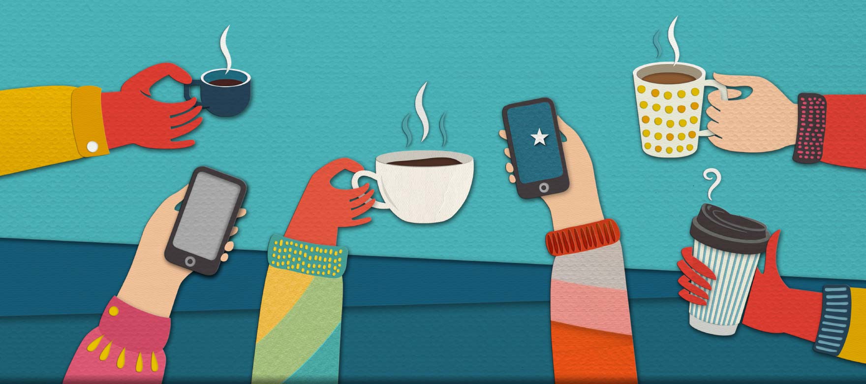 Coffee cups and mobile phones