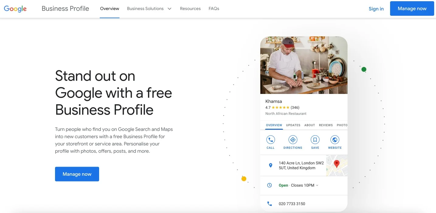 Screenshot of Google My Business Profile, a free tool to improve local SEO