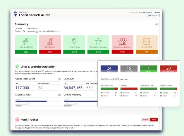 Screenshot of Local Search Audit Tool for Local SEO (BrightLocal)