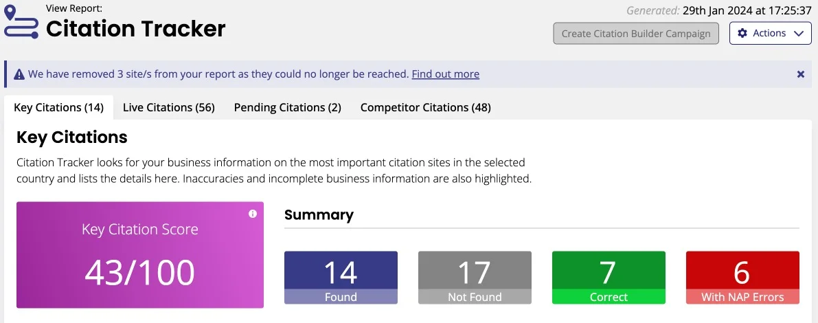Citation Tracker tool on Brightlocal for improving local SEO